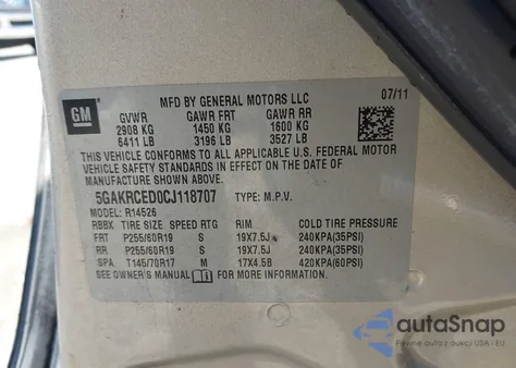 2012 Buick Enclave Leather из США, поврежденный, VIN 5GAKRCED0CJ118707